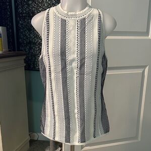 White House Black Market Black and White Textured Tank Top